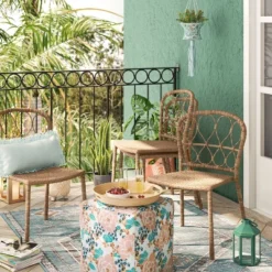 4pc Britanna Wicker Rattan Outdoor Patio Dining Chairs Arm Chairs Brown - Opalhouse™