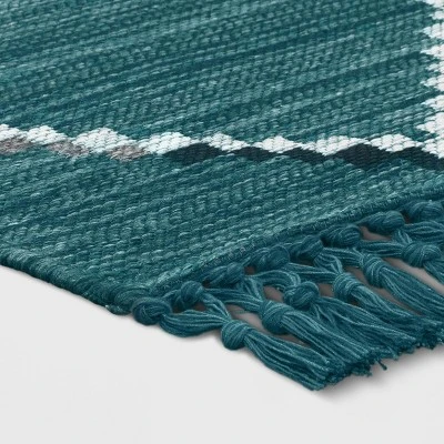 5' X 7' Soft Moroccan Tapestry With Double Knot Fringe Woven Outdoor Rug Teal - Opalhouse™ 2 5' X 7' Soft Moroccan Tapestry With Double Knot Fringe Woven Outdoor Rug Teal - Opalhouse™ - Image 2