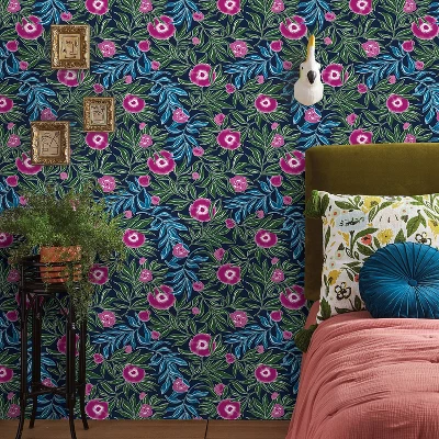 Marker Floral Peel & Stick Wallpaper Blue - Opalhouse™: Removable, Self-Adhesive, Bohemian, Botanical, Washable 3 Marker Floral Peel & Stick Wallpaper Blue - Opalhouse™: Removable, Self-Adhesive, Bohemian, Botanical, Washable - Image 3
